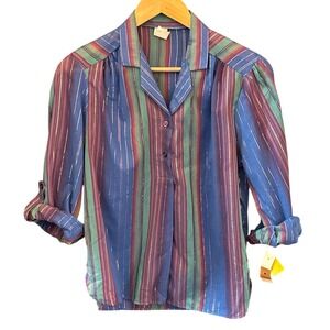 80s K-Mart K-10 Blouse Retro Disco Metallic Striped Lurex New Old Stock Medium